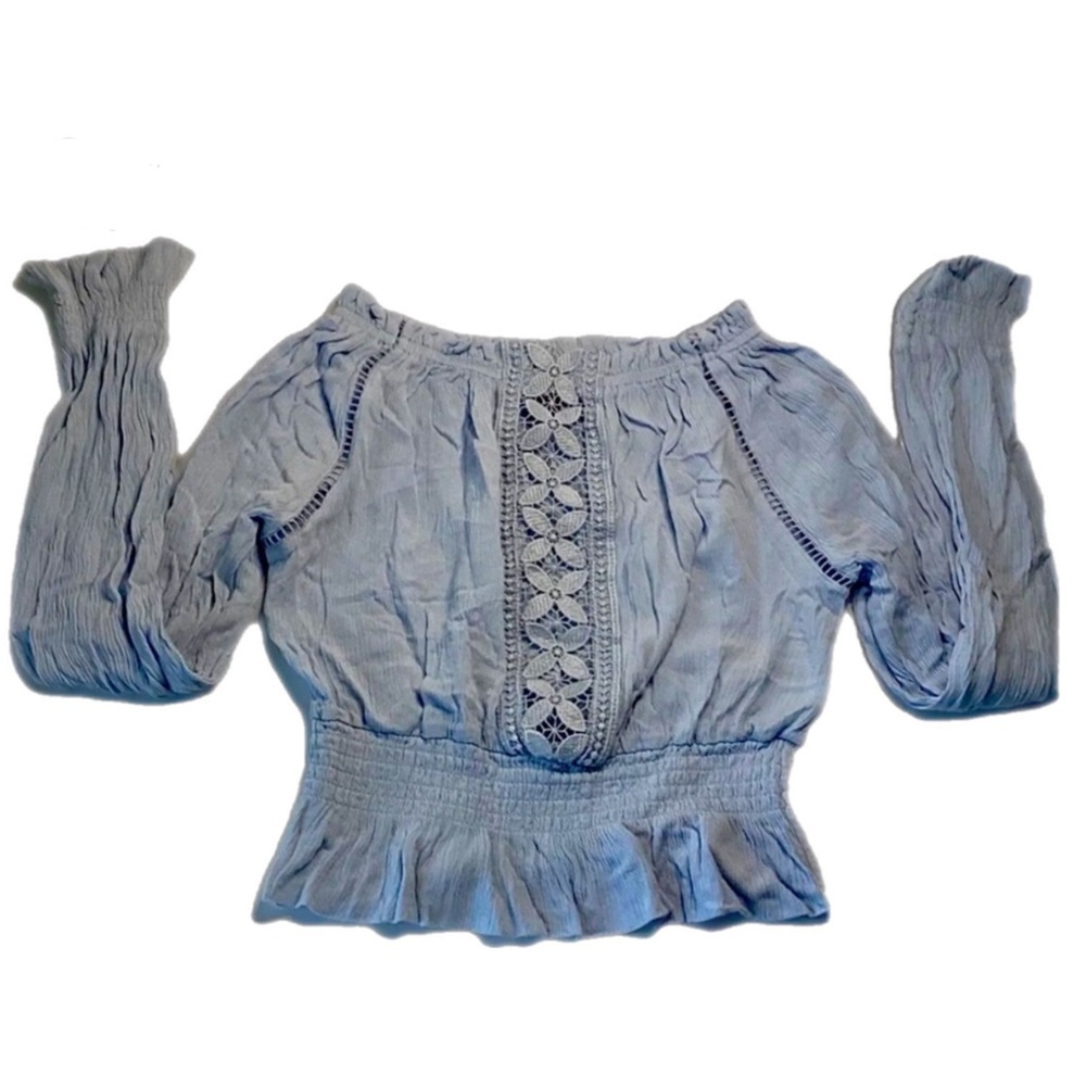Divided H & M Women’s S Crop Top Baby Blue Gauzy Gathered Cozy Soft Trendy